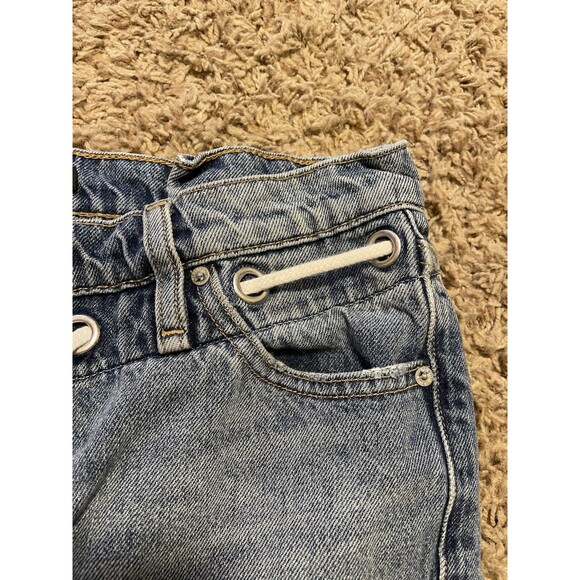 Hudson Jeans Grommet Tie-Waist Denim Mini Skirt, Blue Wash And Raw Hem, Size 28 - Picture 3 of 8